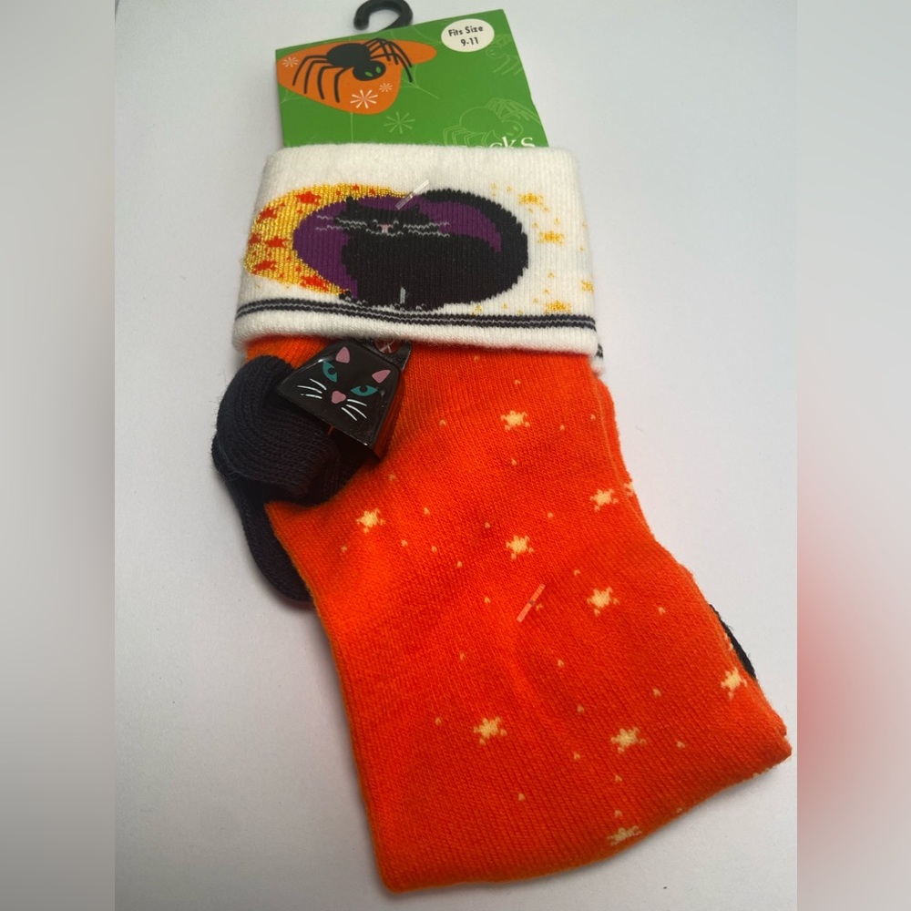 90s CAT Halloween SOCKS Black CAT FACE painted on Mini COW BELL vintage 1990s